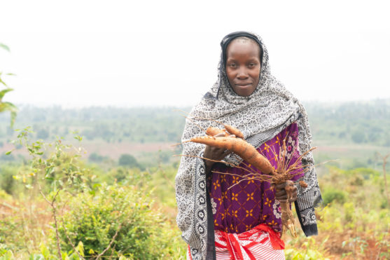 Woman holding cassava root