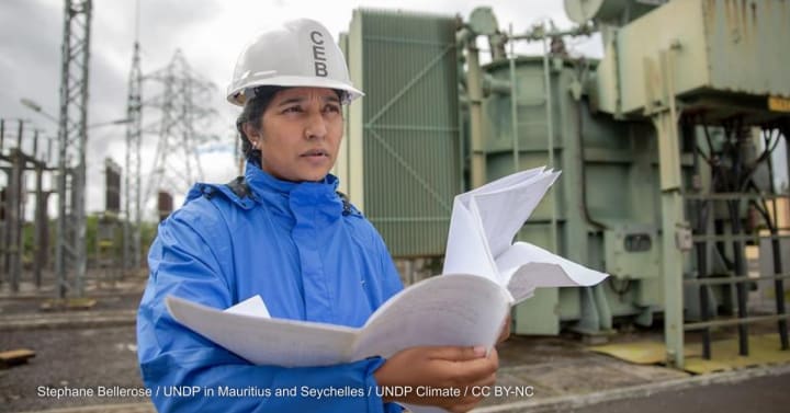 An engineer at a power station in Mauritius.